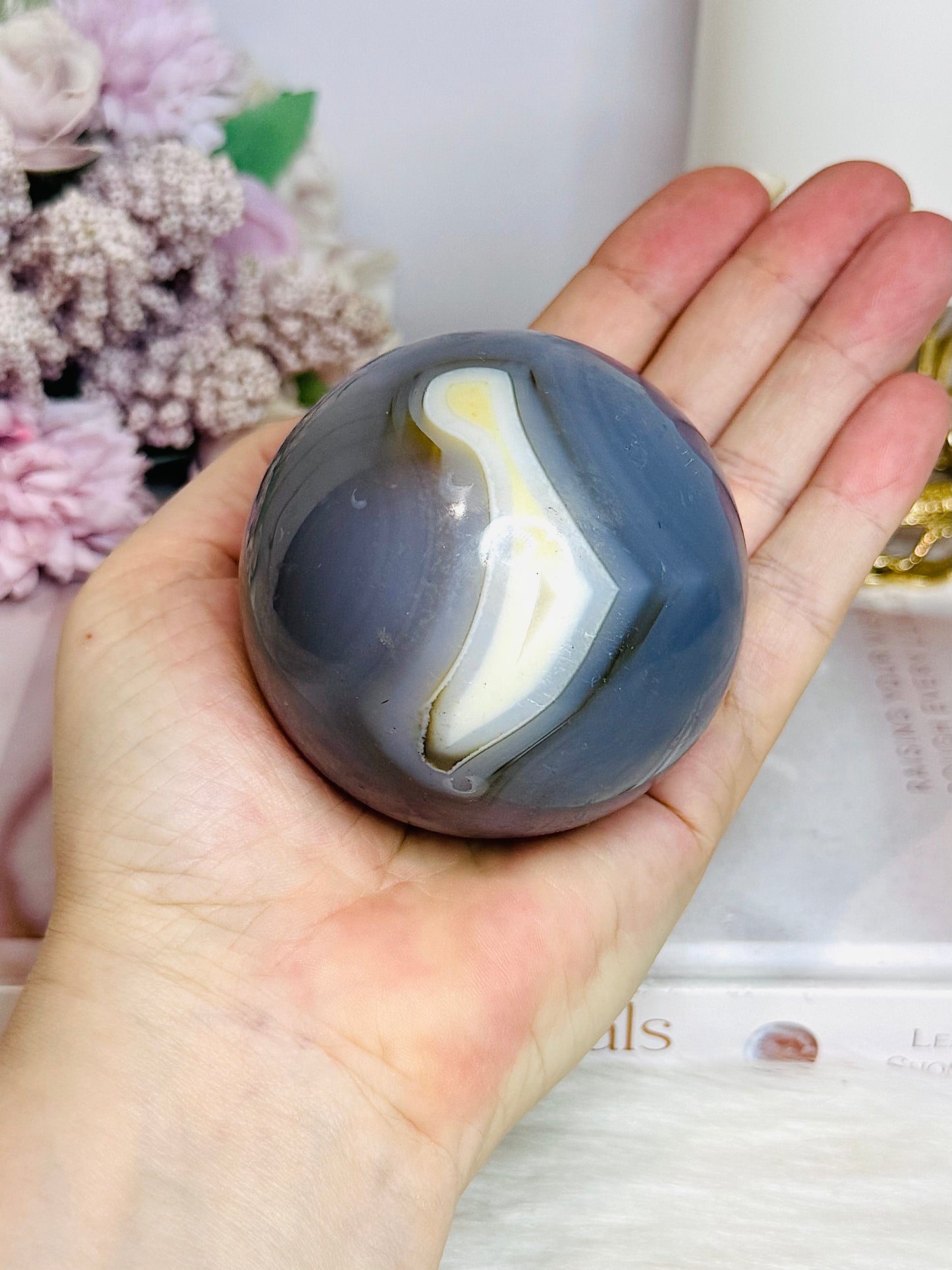 Large Agate Sphere On Stand 381g
