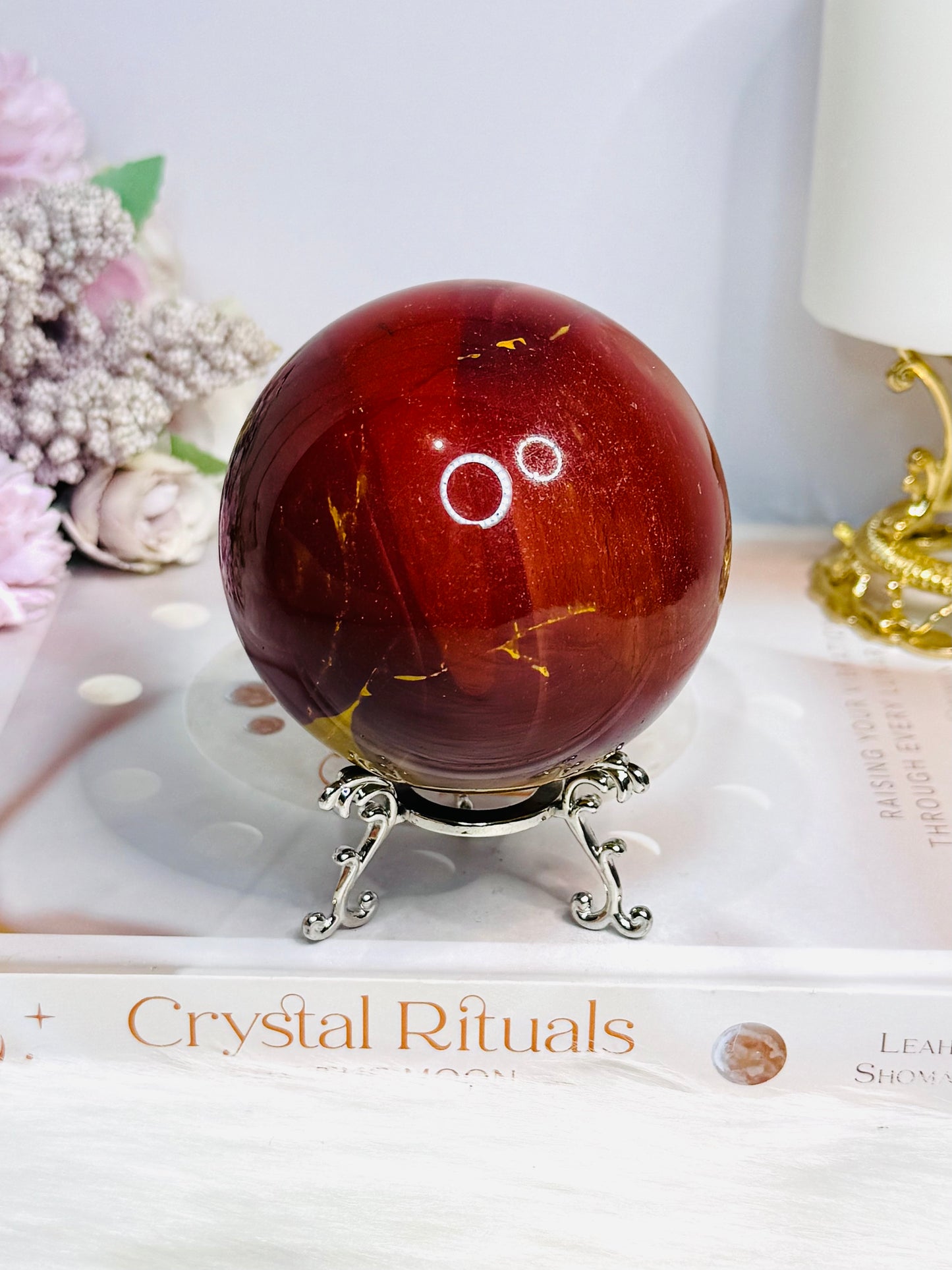 Large Mookaite Jasper Sphere on Stand 604g