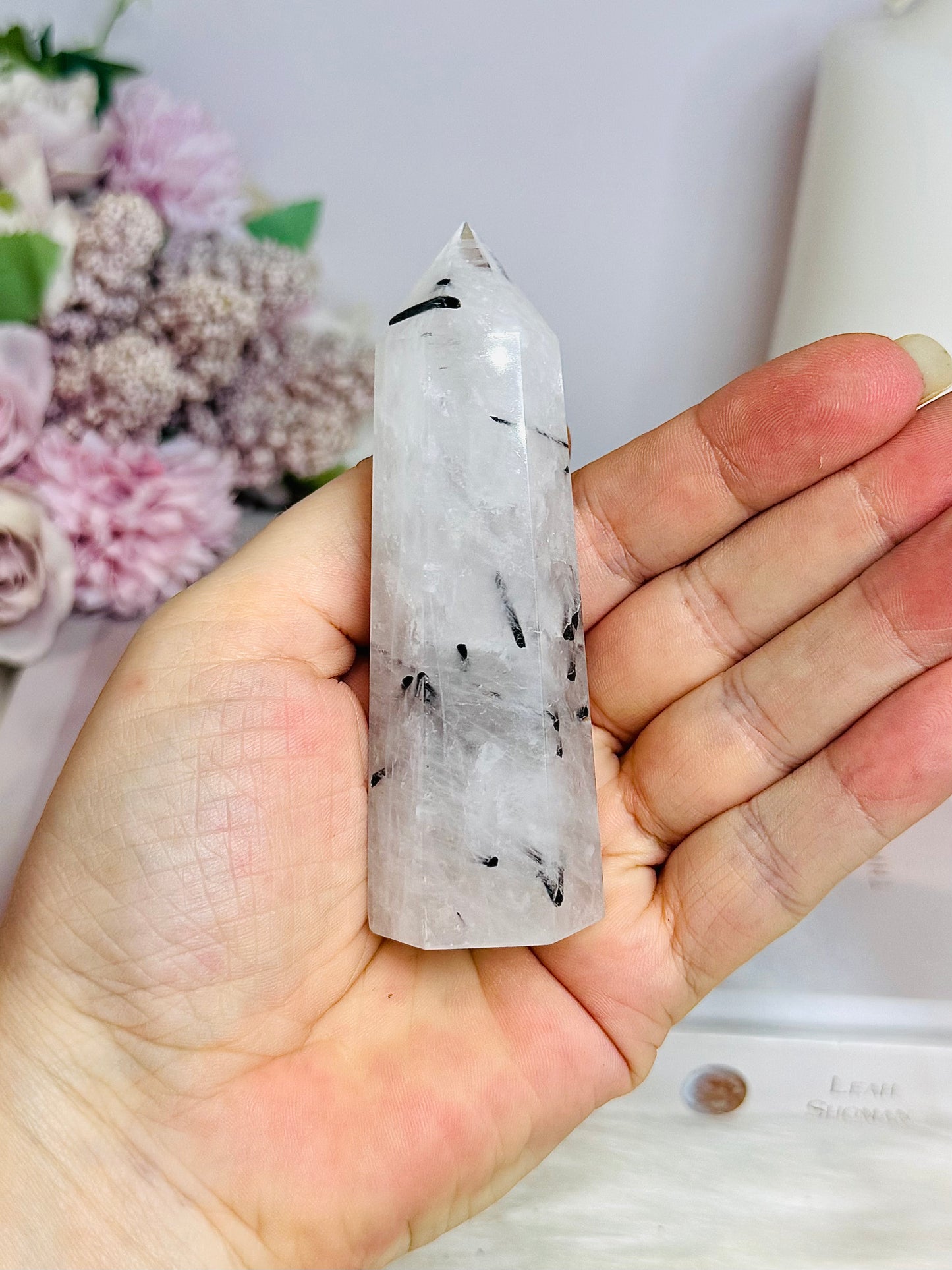 Black Tourmaline In Clear Quartz Tower 9cm