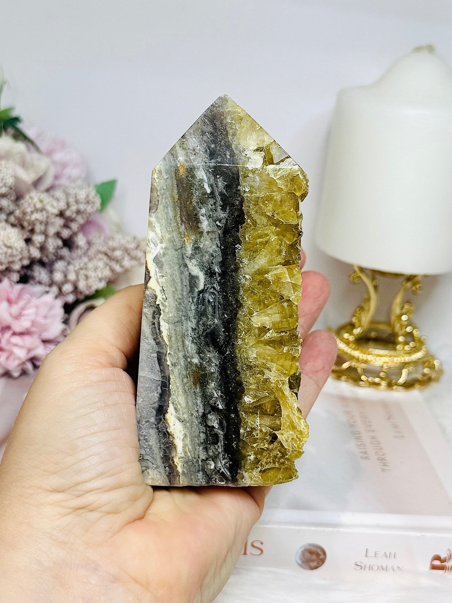 Fluorite X Pyrite Druzy Tower 11.5cm 448g