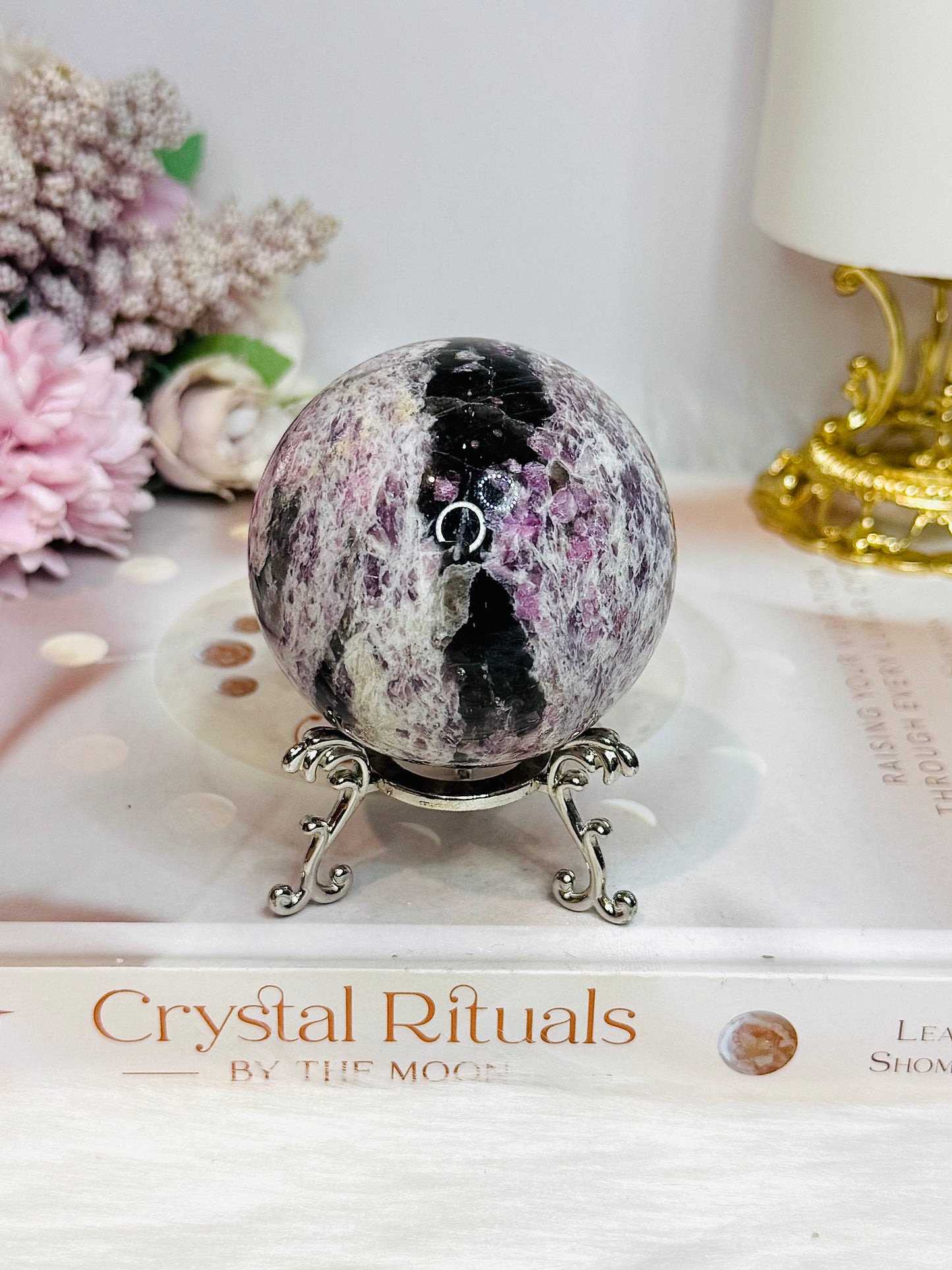 Pink Tourmaline Sphere on Stand 313g