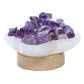 Selenite Fire Bowl With Amethyst Mini Tumbled Stone on Small LED Base 10cm