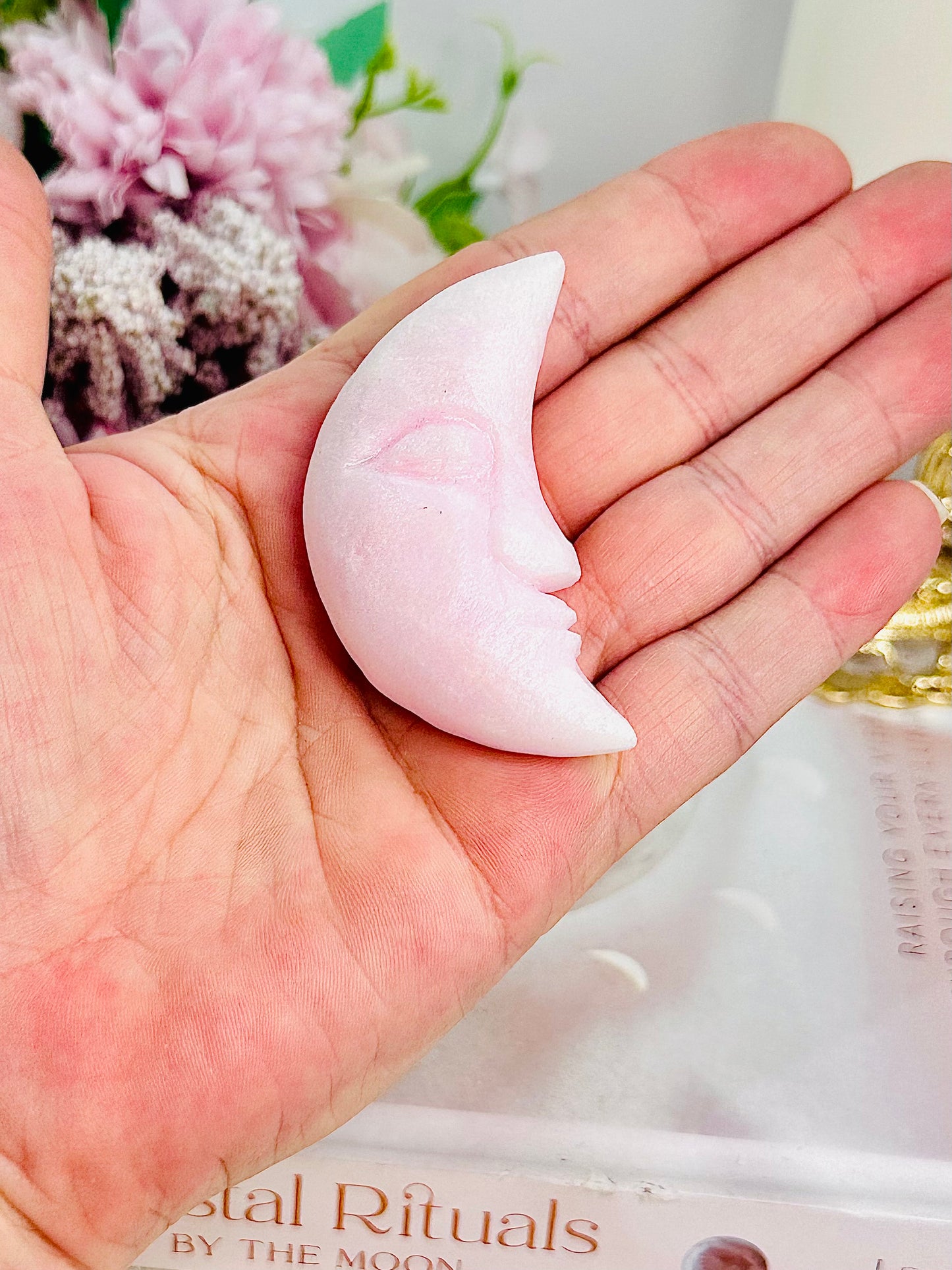 Patience & Flexibility ~ Pink Aragonite Carved Moon