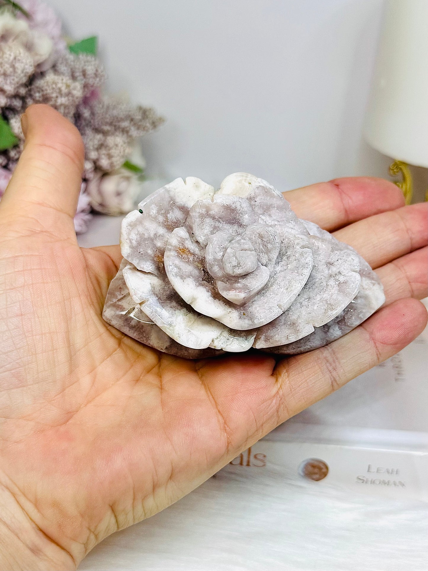 Flower Agate Carved Rose on Stand 8.5cm