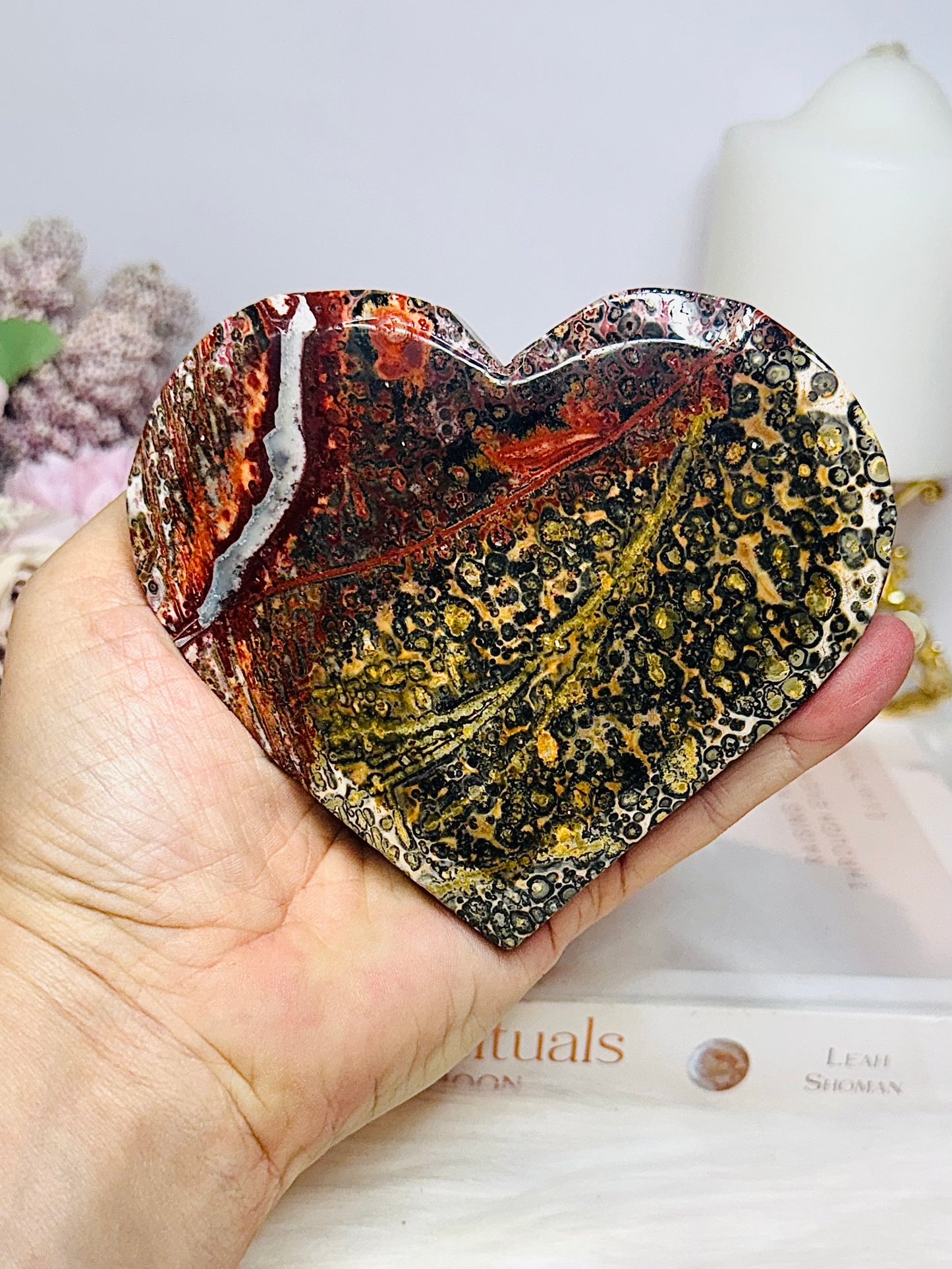Large Leopardskin Jasper Heart on Stand 11cm