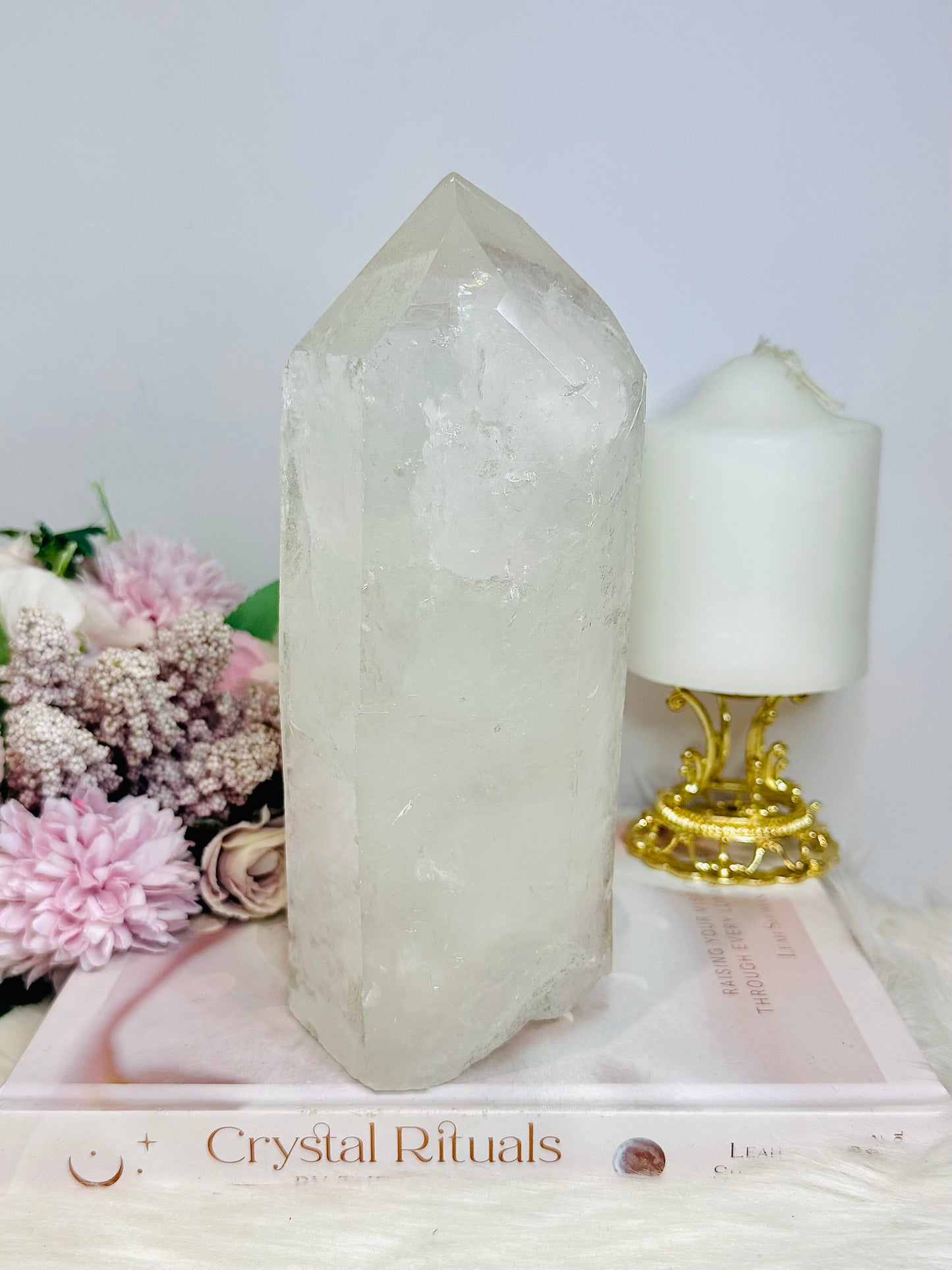 Huge 1.53KG Lemurian Quartz Crystal Tower From Brazil