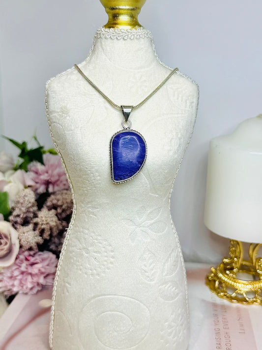 Purple Charoite Sterling Silver 925 Pendant on Chain In Gift Bag