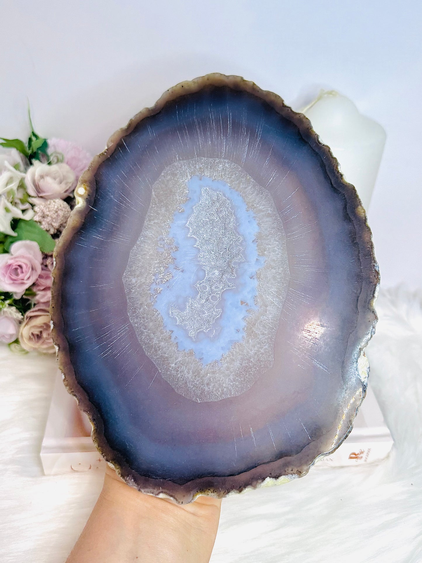Large Druzy Agate Polished Slab on Stand 25cm 1.26KG