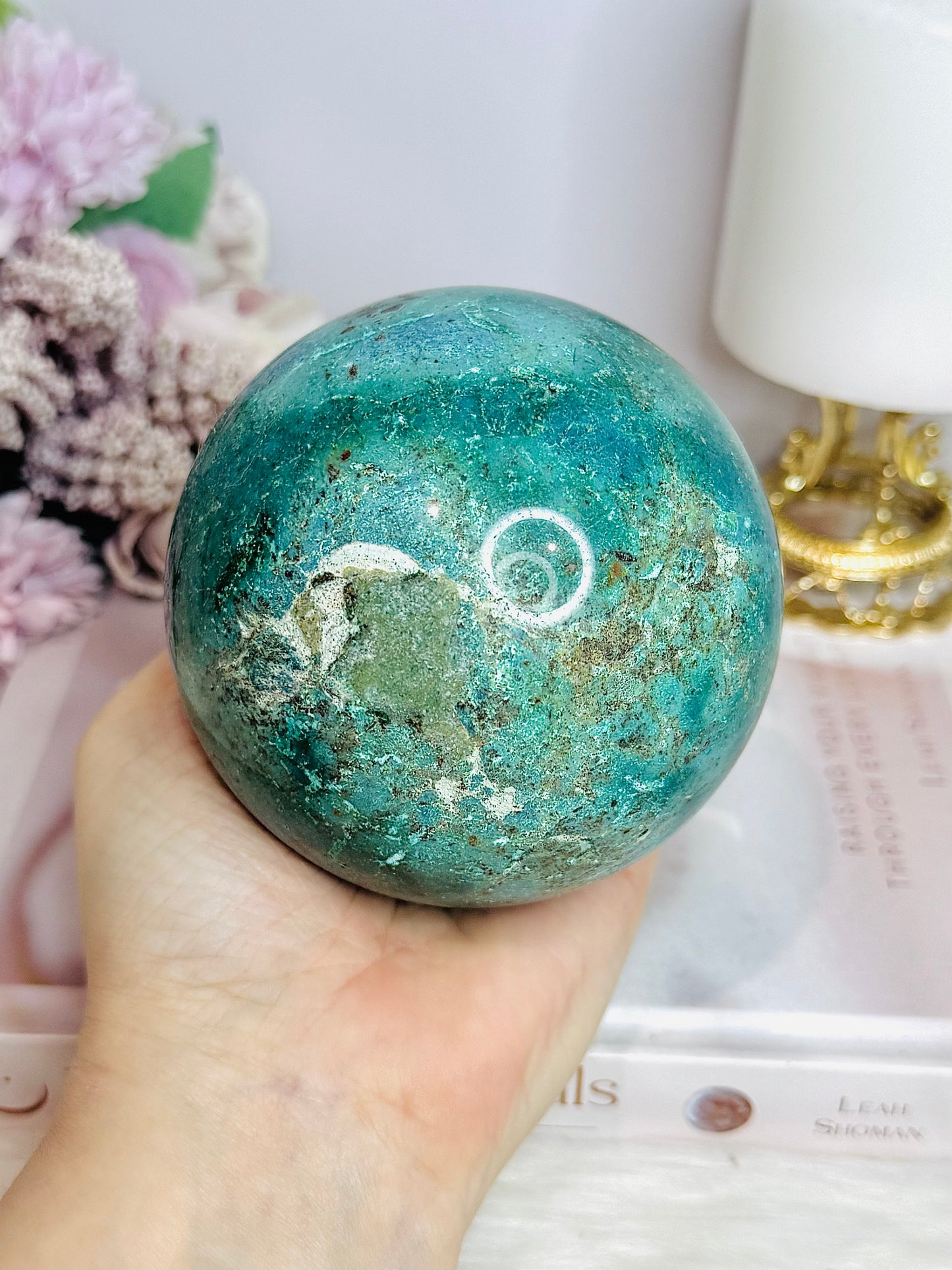 Huge Natural Chrysocolla Sphere On Stand 962g