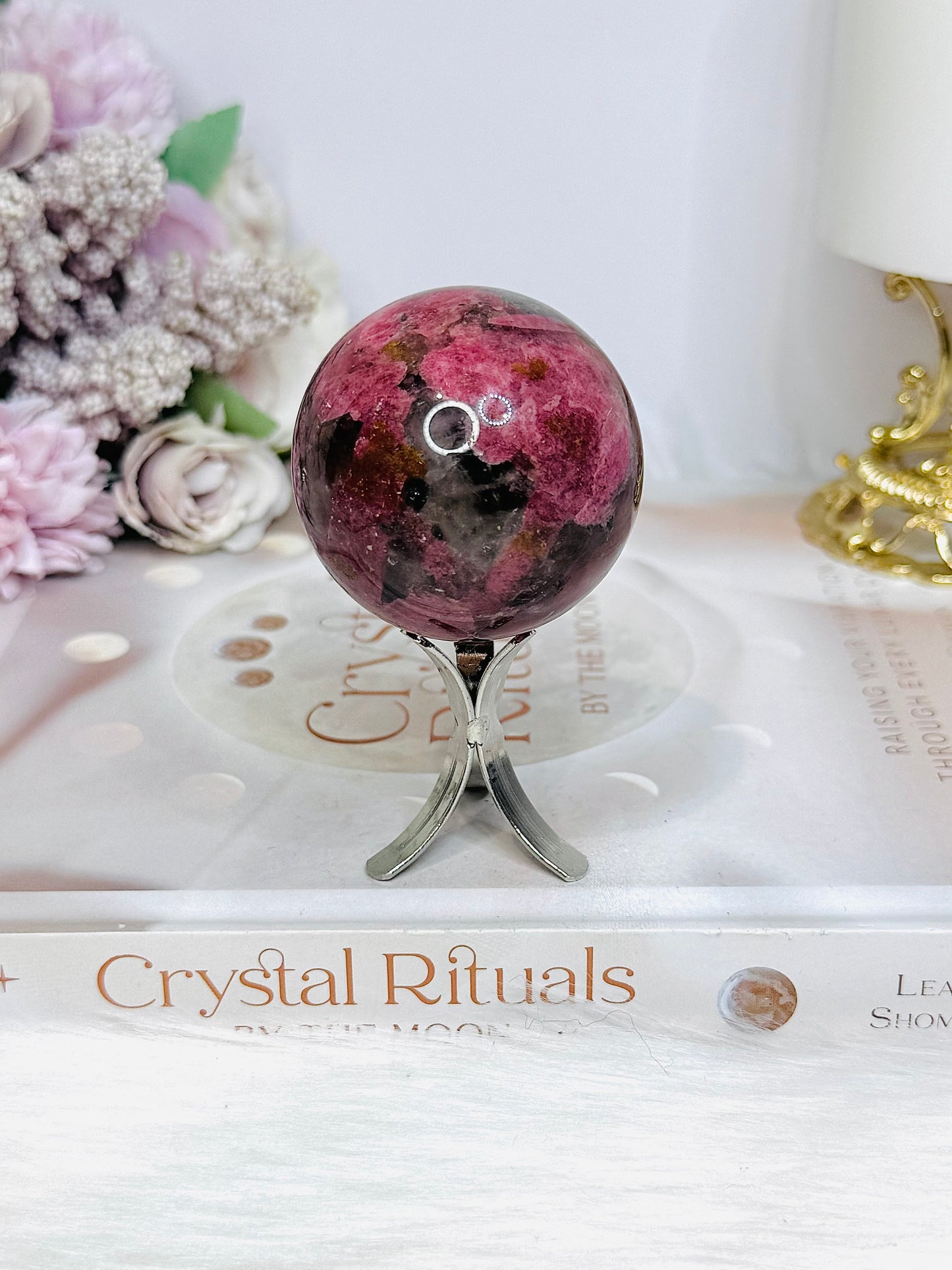 High Grade Rhodonite Sphere On Stand 200g