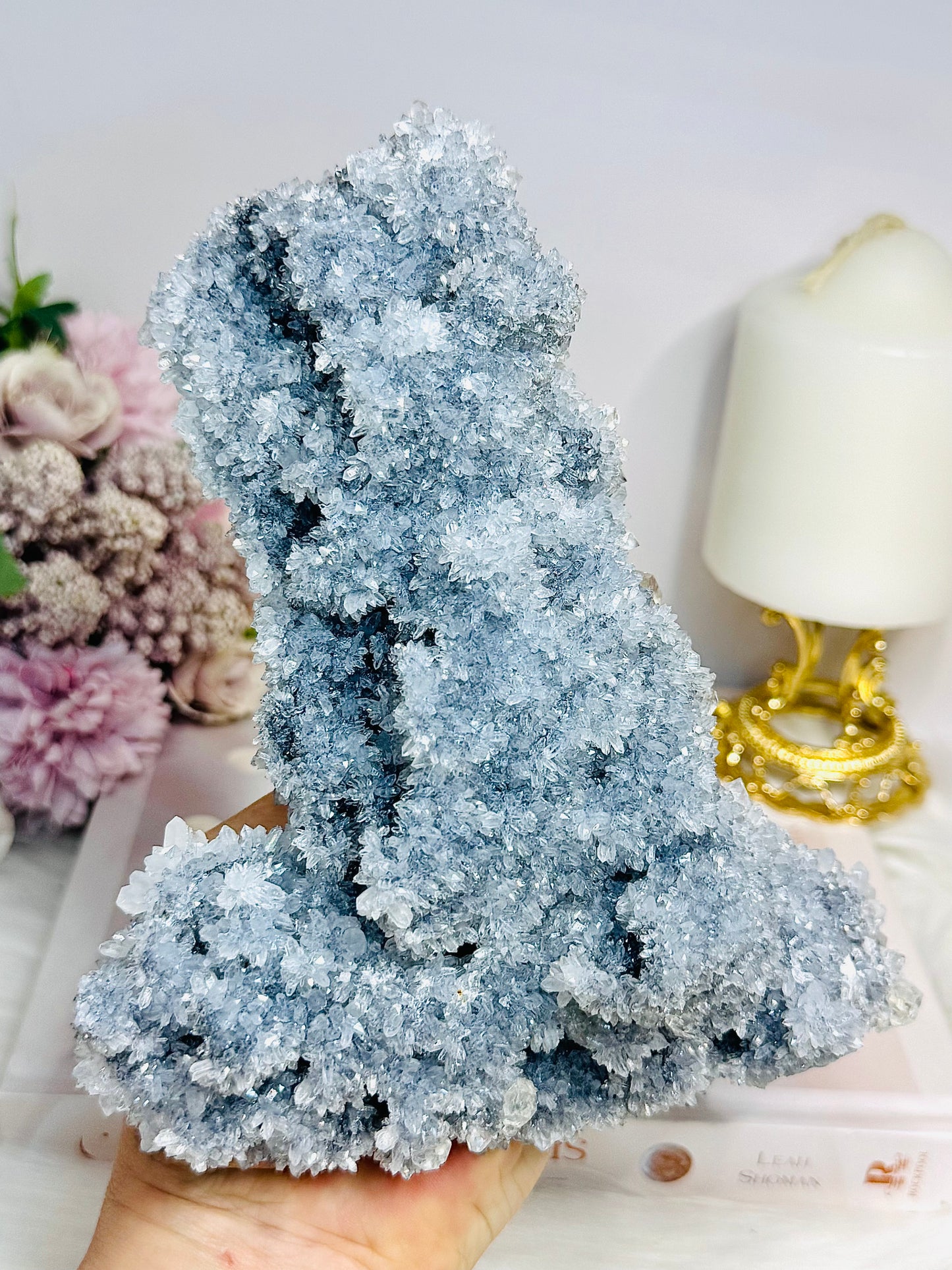 Large Natural Raw Sparkling Crystal Cluster on Stand 17cm 751g