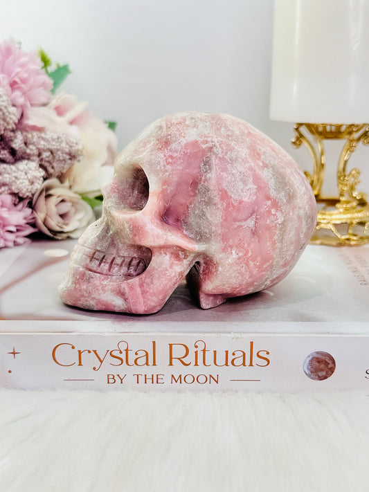 Large Natural Pink Opal Carved Skull 627grams 11cm