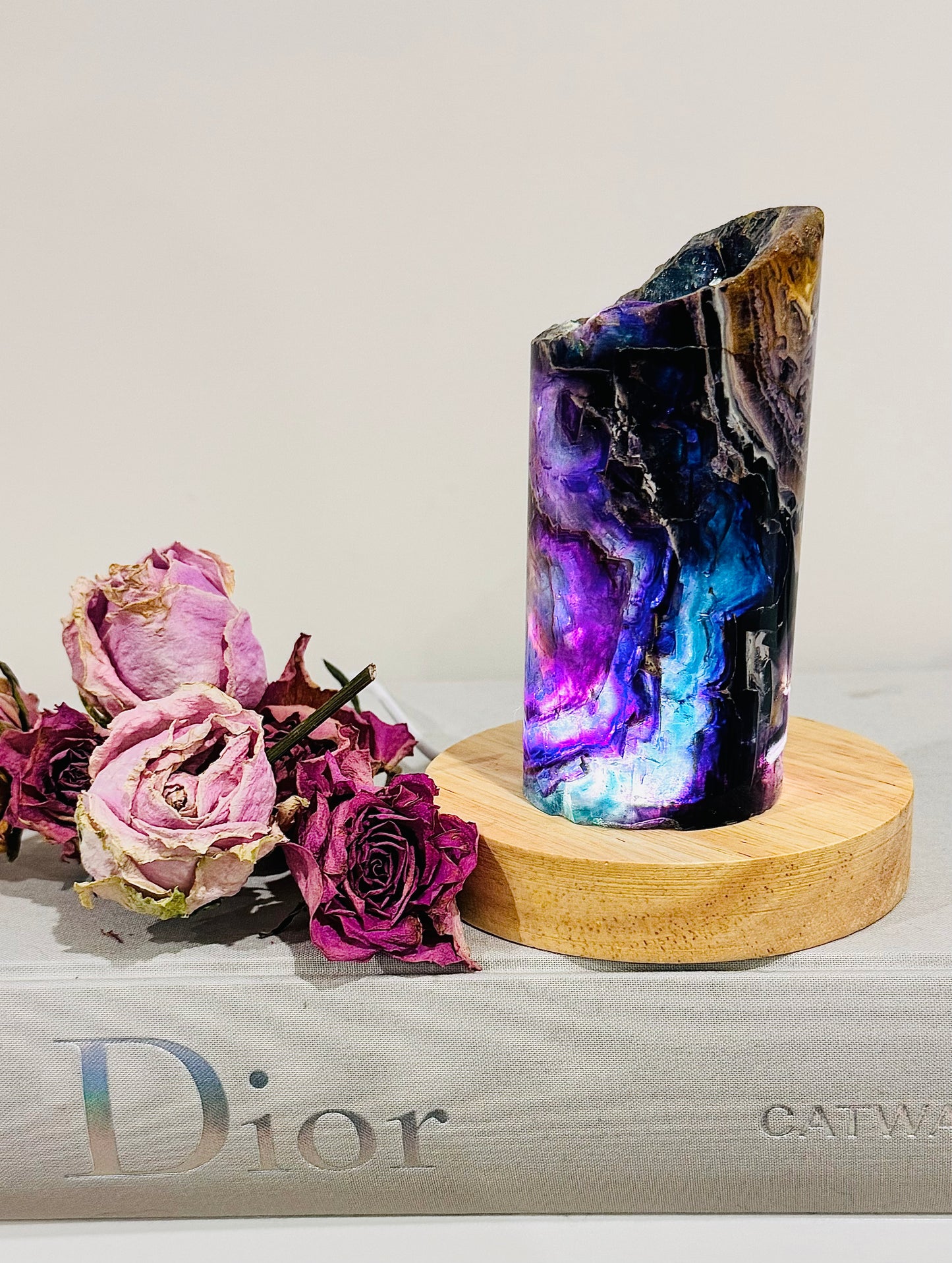 Stunning 12cm 428gram Colourful Fluorite Lamp on Light Stand