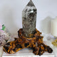 Stunning Large High Grade Garden Quartz | Lodolite Tower on Timber Base 1.02KG 21cm