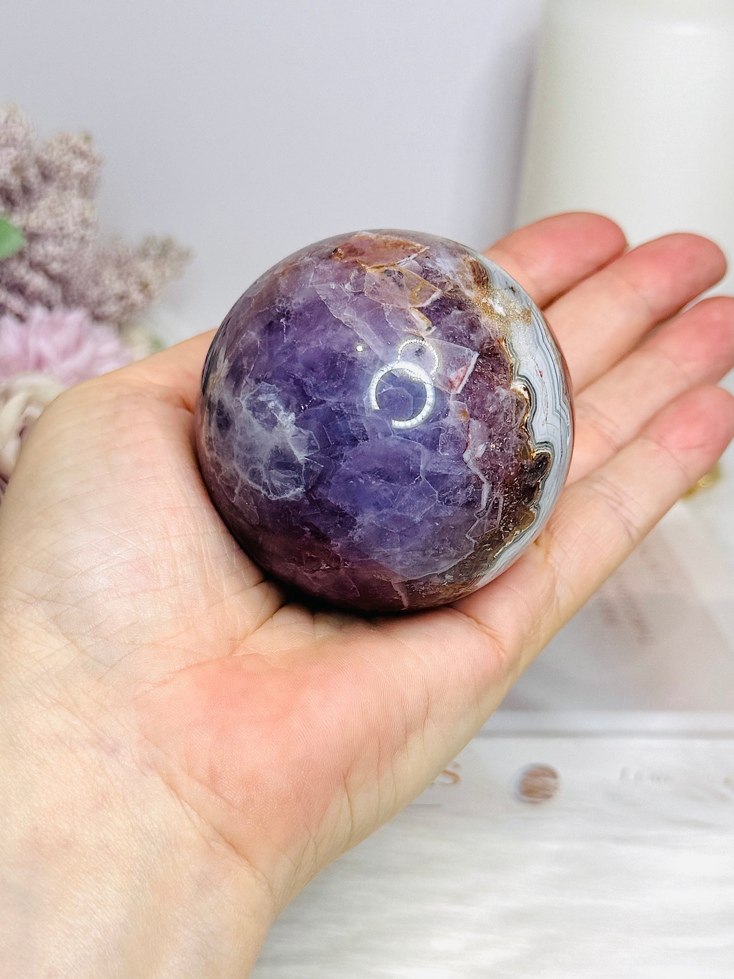 Large Crazy Lace Agate Sphere on Stand 378g