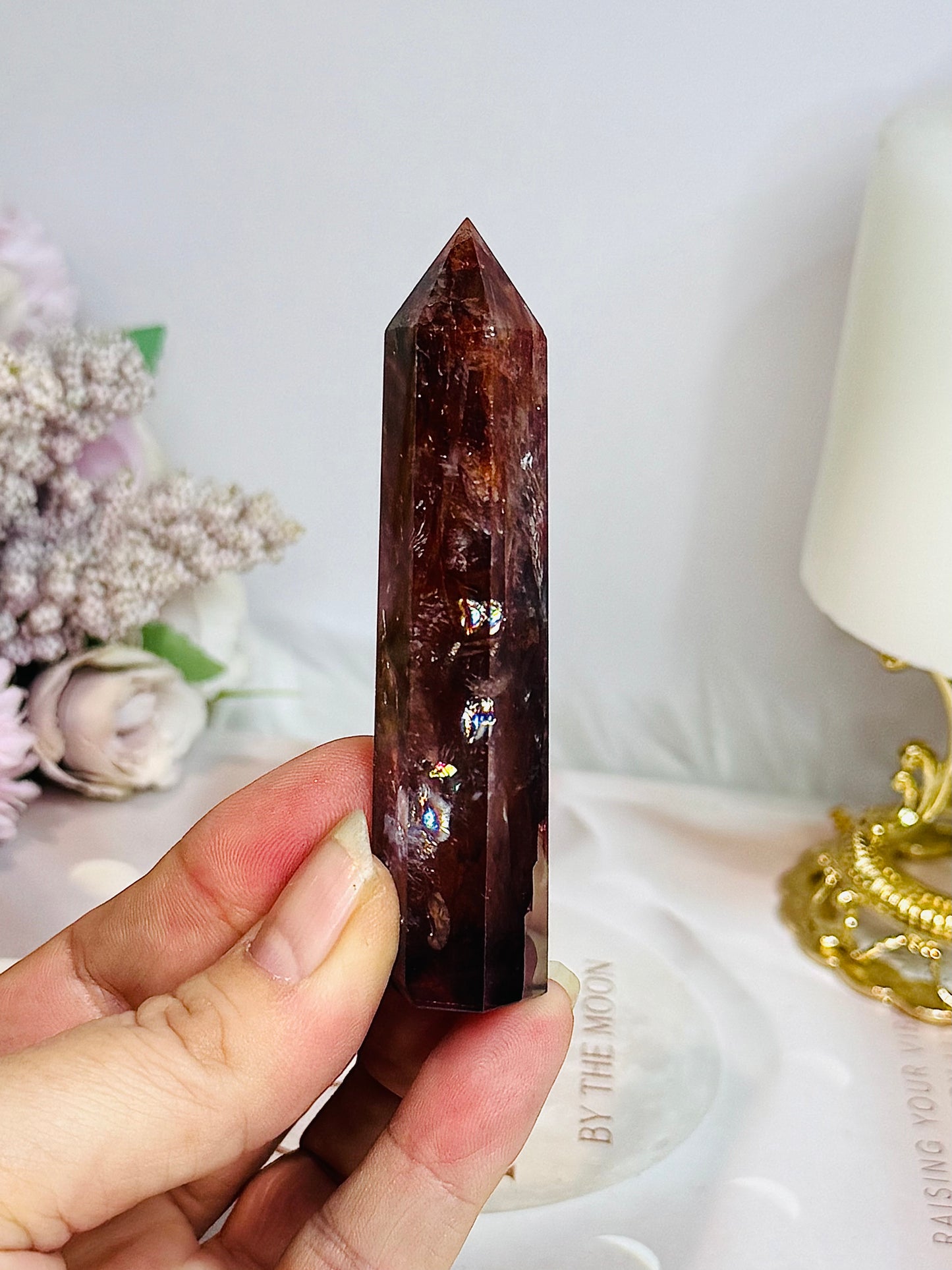 High Grade Fire Quartz Tower with Rainbows 8.5cm