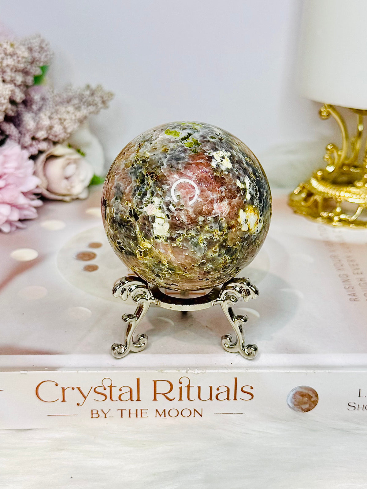 Plum Blossom Jasper Sphere on Stand 301g