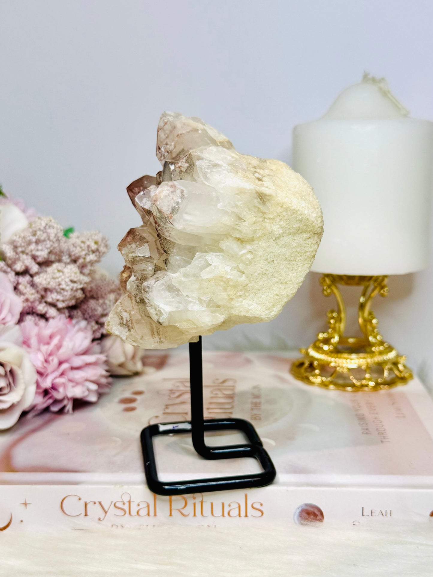 Large Natural Pink Lithium Cluster on Stand 514g