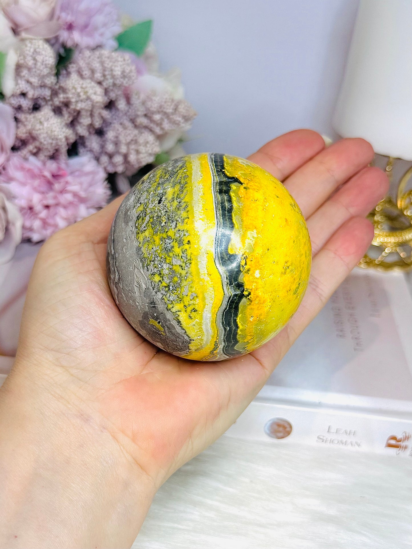 High Grade Large Bumblebee Jasper Sphere on Stand 423g