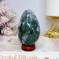 Druzy Moss Agate Carved Egg On Stand 206g