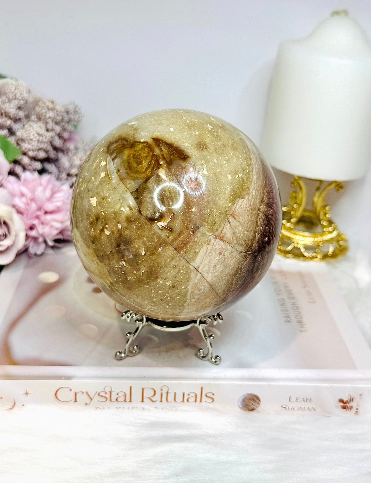 Large Chocolate Calcite Sphere On Stand 1.3KG