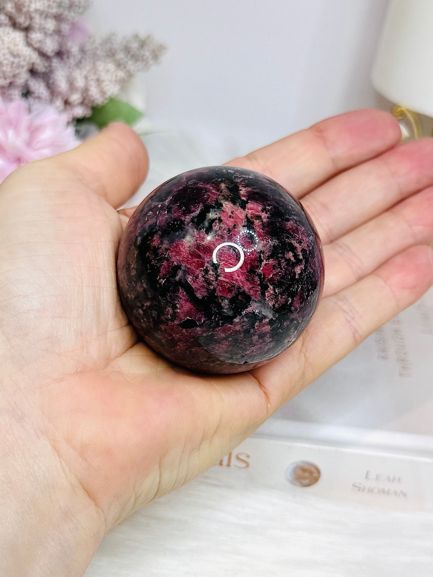 High Grade Rhodonite Sphere on Stand 270g