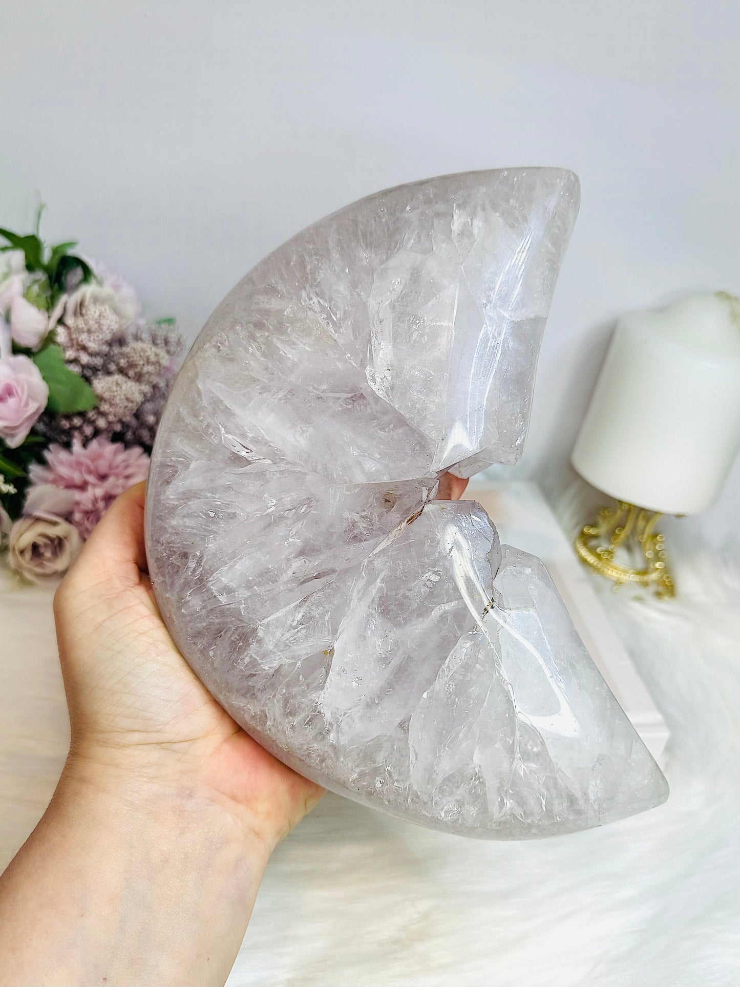 Huge Amethyst Carved Druzy Moon On Custom Stand 2.2KG 28cm (Inc stand)