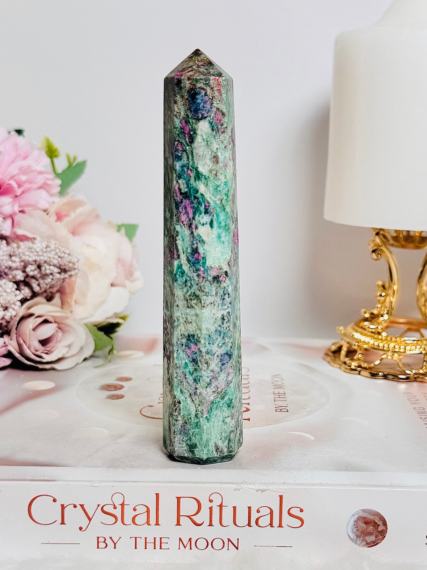 Natural 14cm Tall Ruby Fuchsite Obelisk | Tower