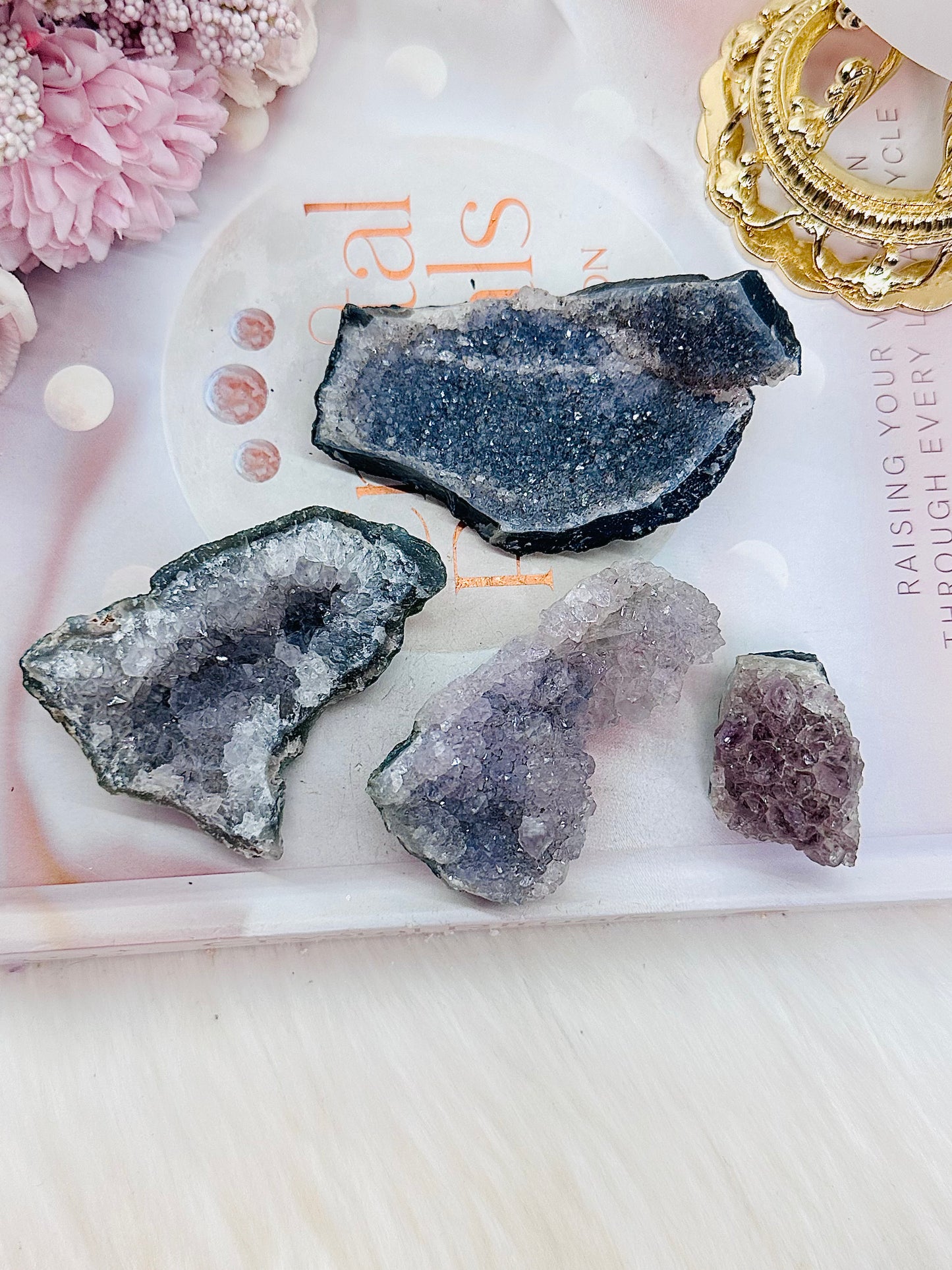 Beautiful Set of 4 Natural Amethyst Clusters