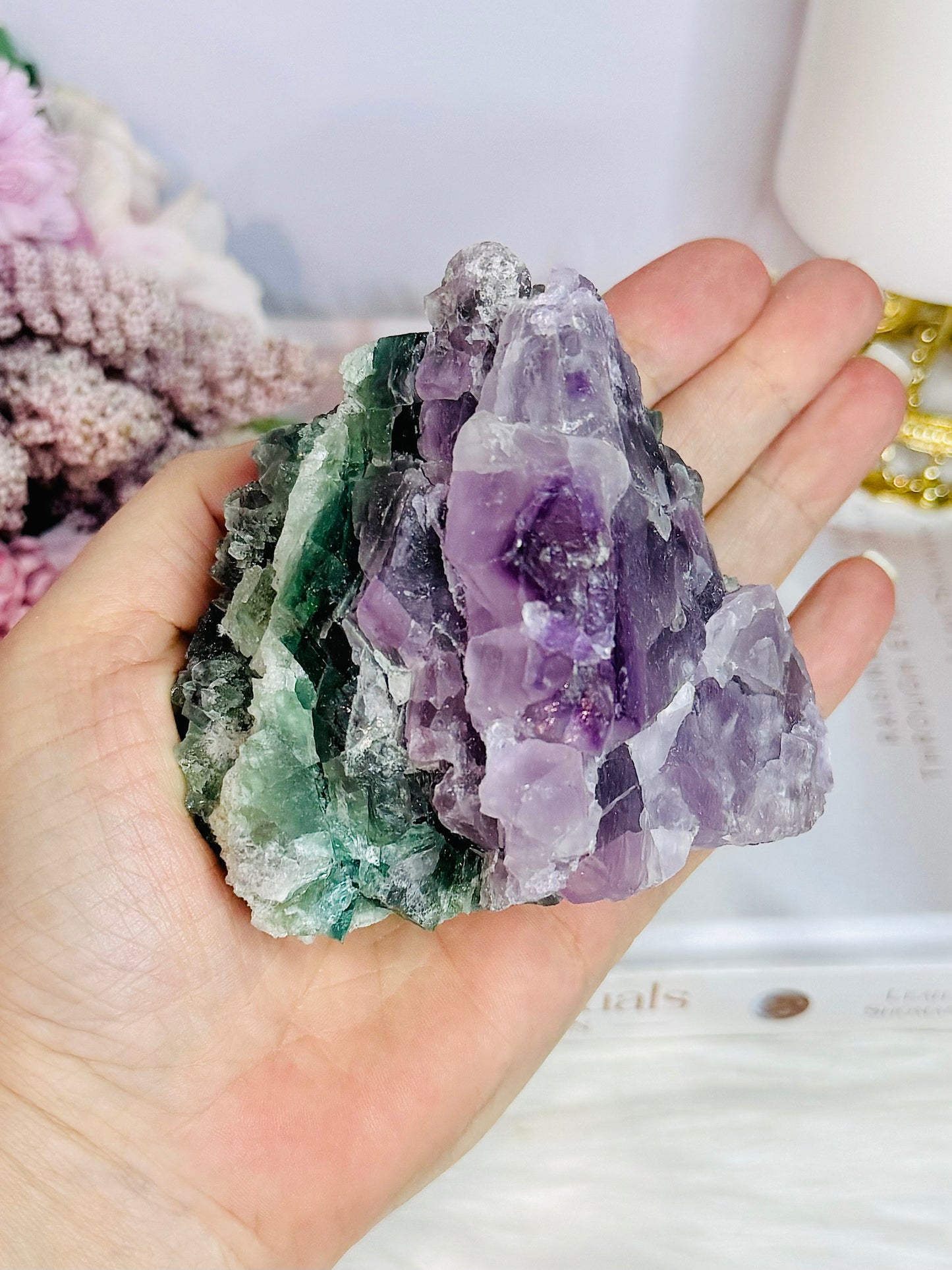 Wow!! Natural 452gram Rainbow Fluorite Specimen ~ Coloured Layers of Green & Purple Just Stunning