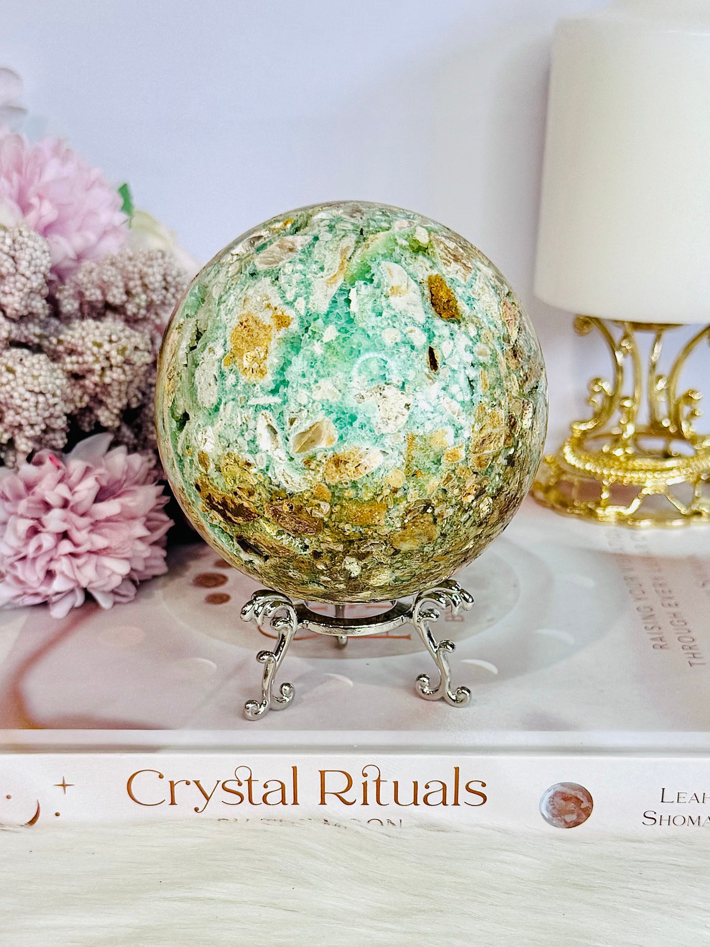 Huge Natural Glorious Variscite Sphere On Stand 802grams