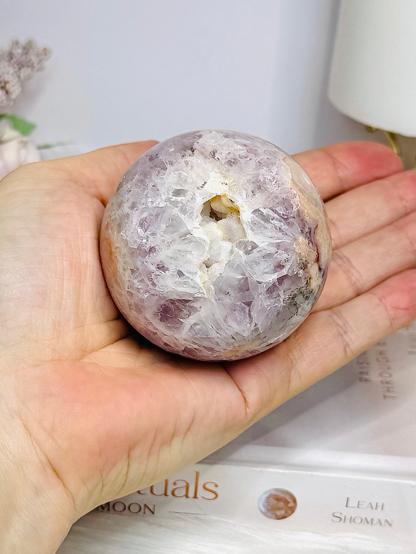 High Grade Pink Amethyst Sugar Druzy Sphere on Stand 281g