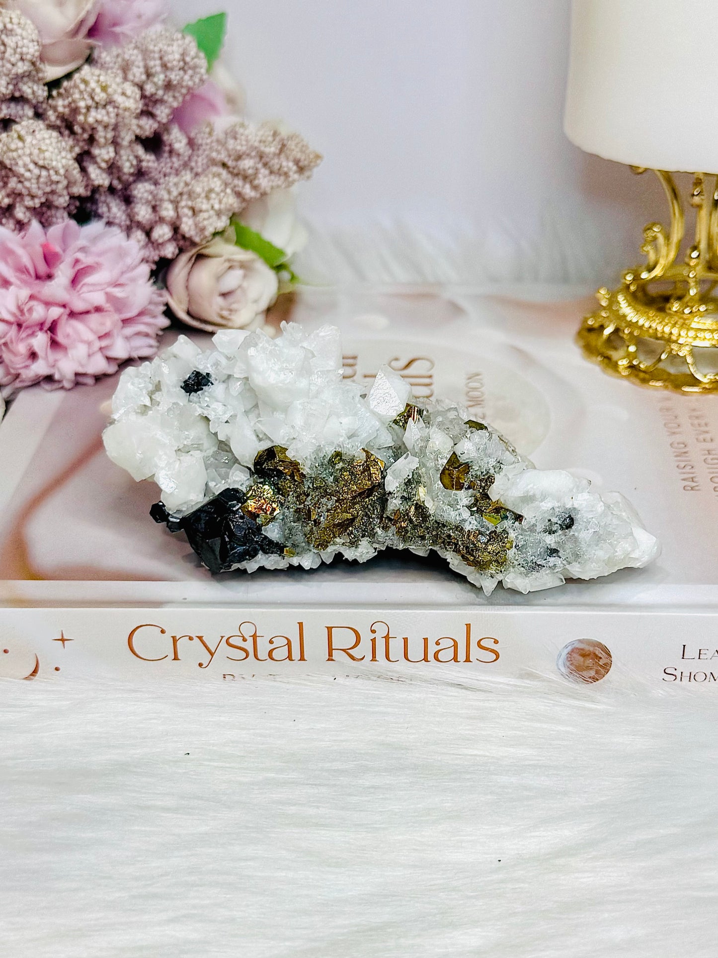 Natural Calcite Specimen with Pyrite & Black Tourmaline Inclusions 11.5cm 252g