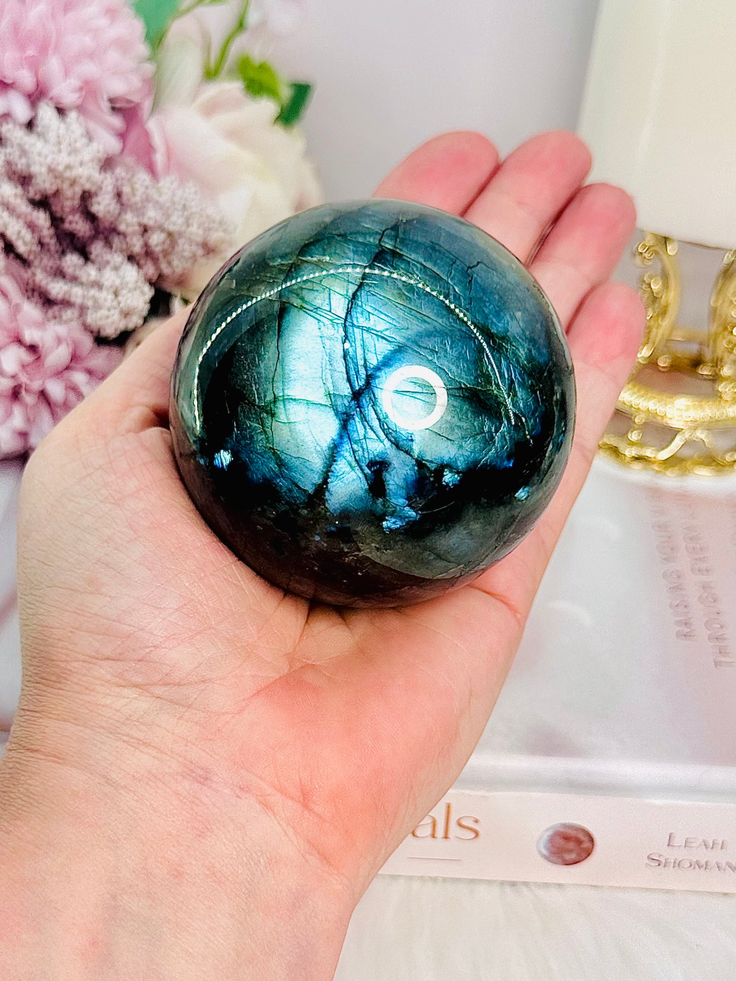 Gorgeous Large 439gram Labradorite Sphere On Stand with Stunning Blue Flash