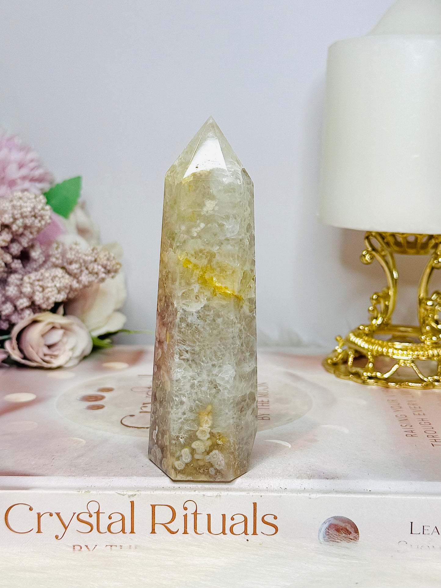 Green Flower Agate Tower 11cm