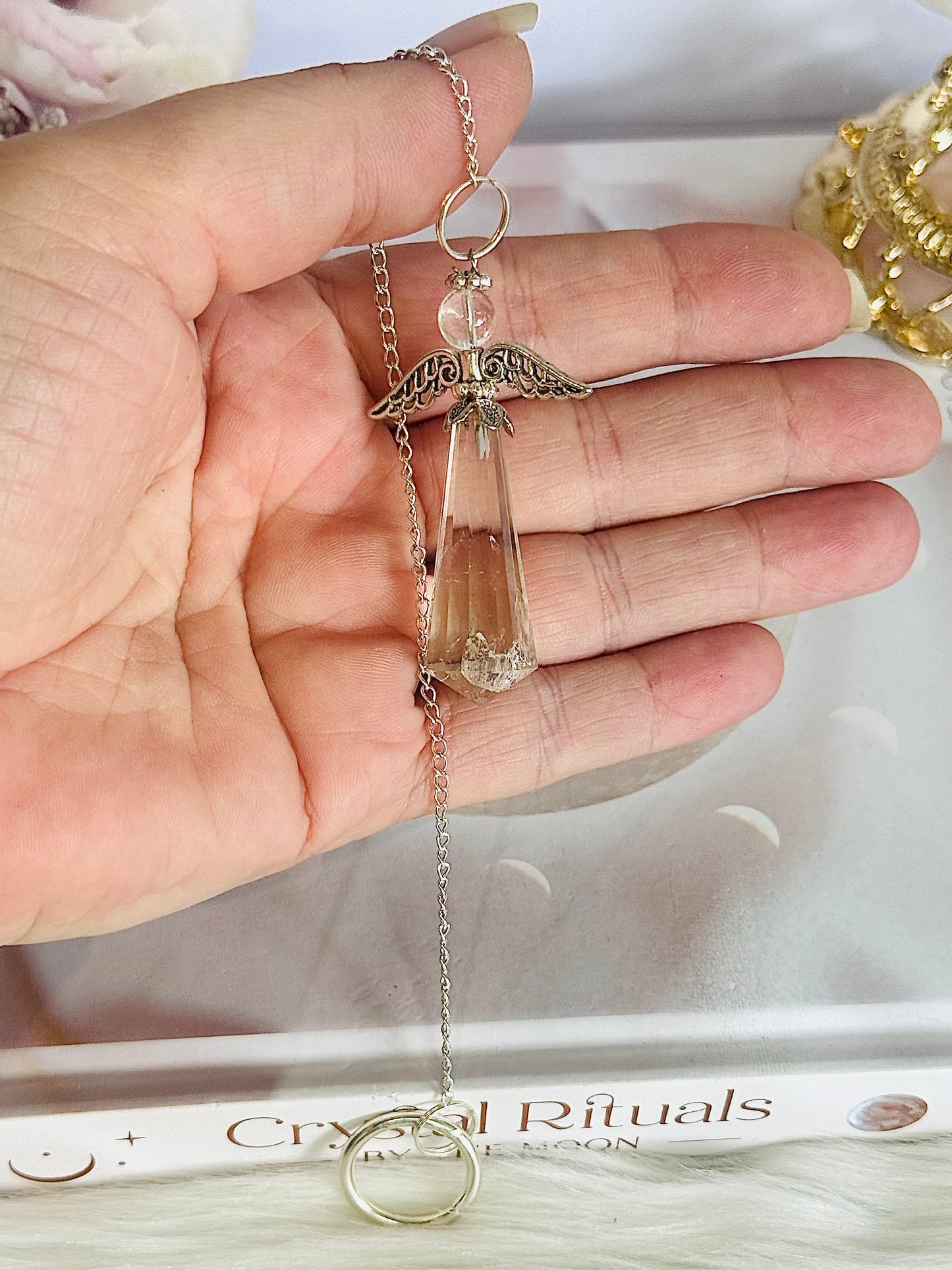 Absolutely Divine Clear Quartz Angel Pendulum In Gift Bag