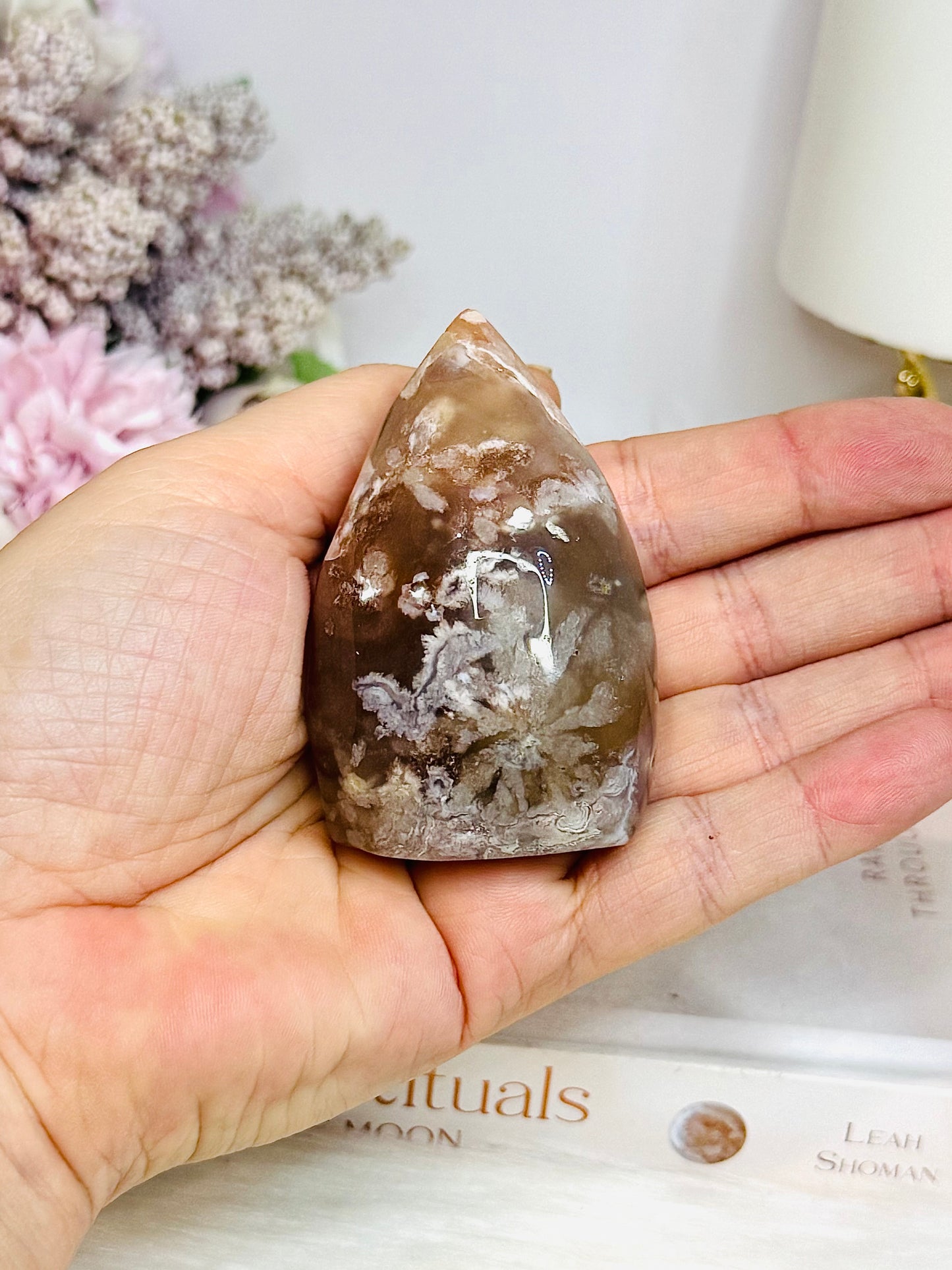 Flower Agate Carved Flame 6.5cm