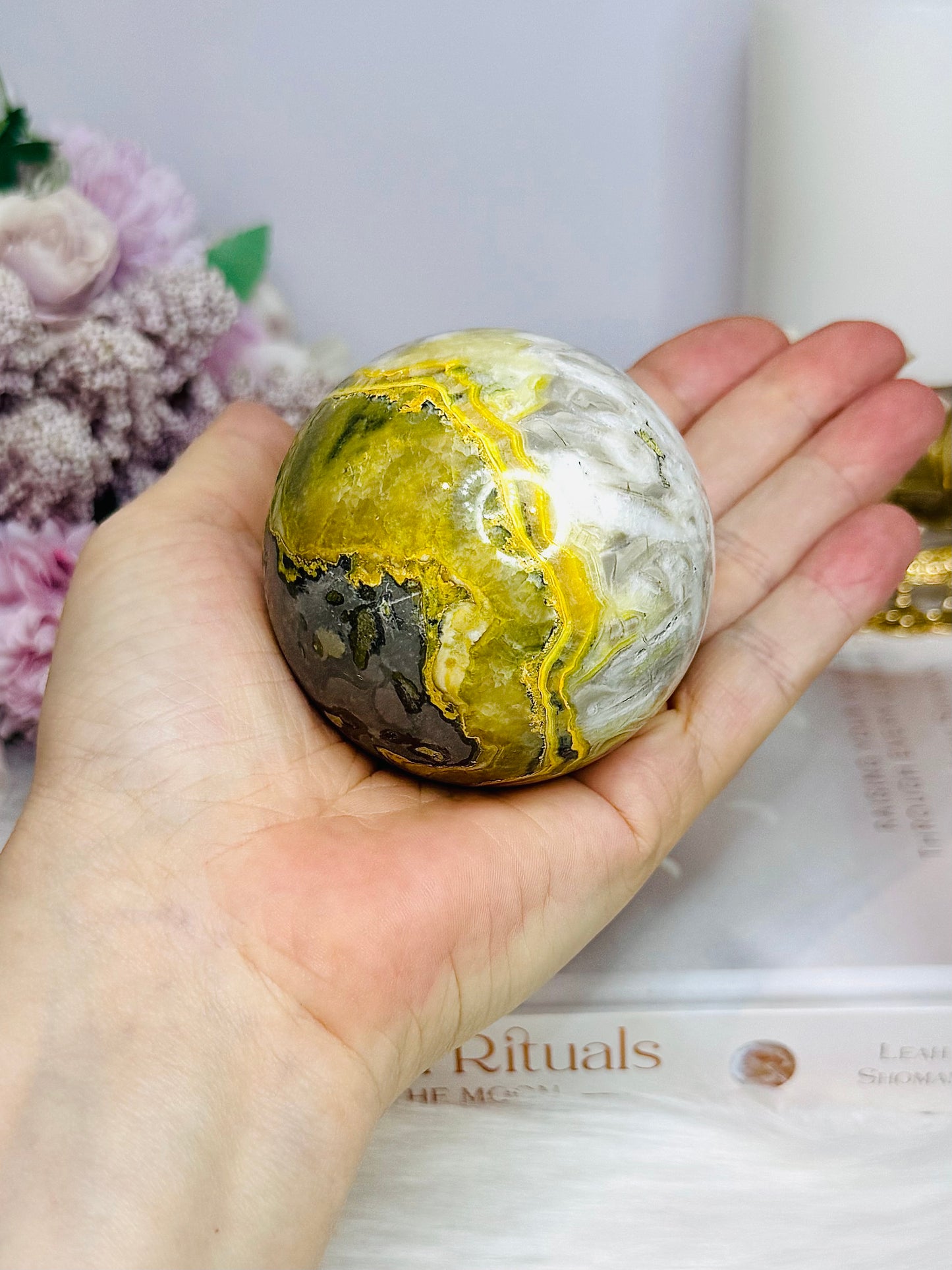 Large Bumblebee Jasper Sphere on Stand 383g