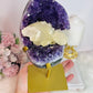 Huge Stunning High Grade Deep Purple Amethyst Cluster with Calcite Inclusion On Gold Stand 21cm 1.5KG