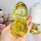 High Grade Citrine Carved Skulls with Rainbows 12cm 425g