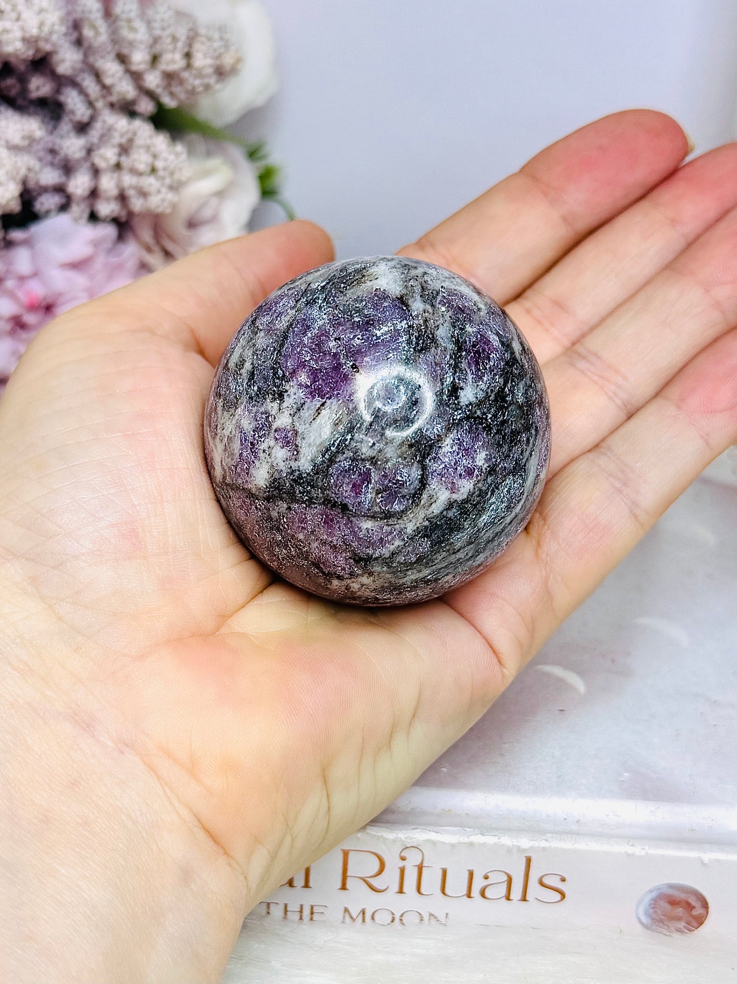 Pink Tourmaline in Matrix Sphere on Stand 222g