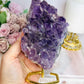 Large Natural Amethyst Cluster On Gold Stand 16cm 625g