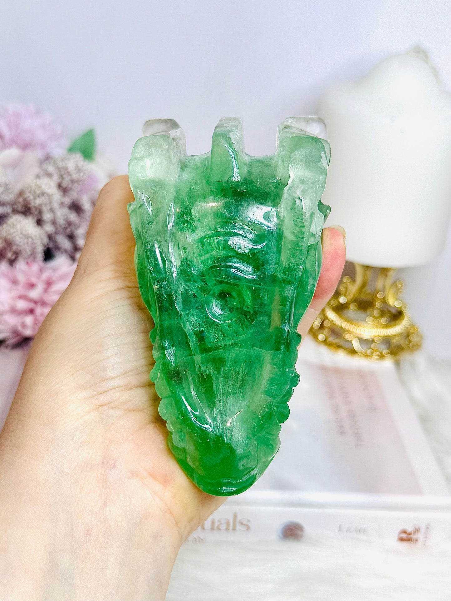 Green Fluorite Carved Dragon 11cm 464g