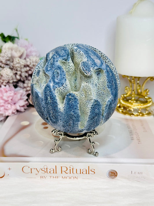 Rare Natural Large Blue Coral Fossil Sphere 732g