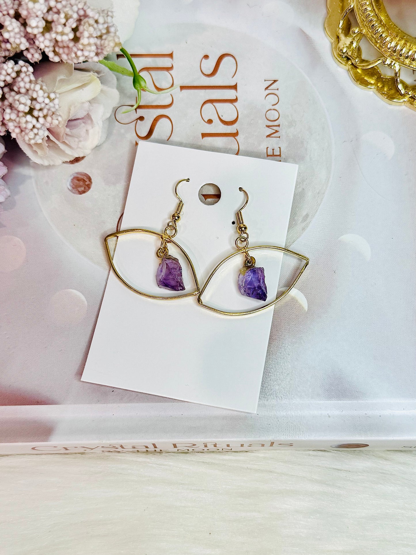 Beautiful Gold Plated Amethyst Evil Eye Earrings