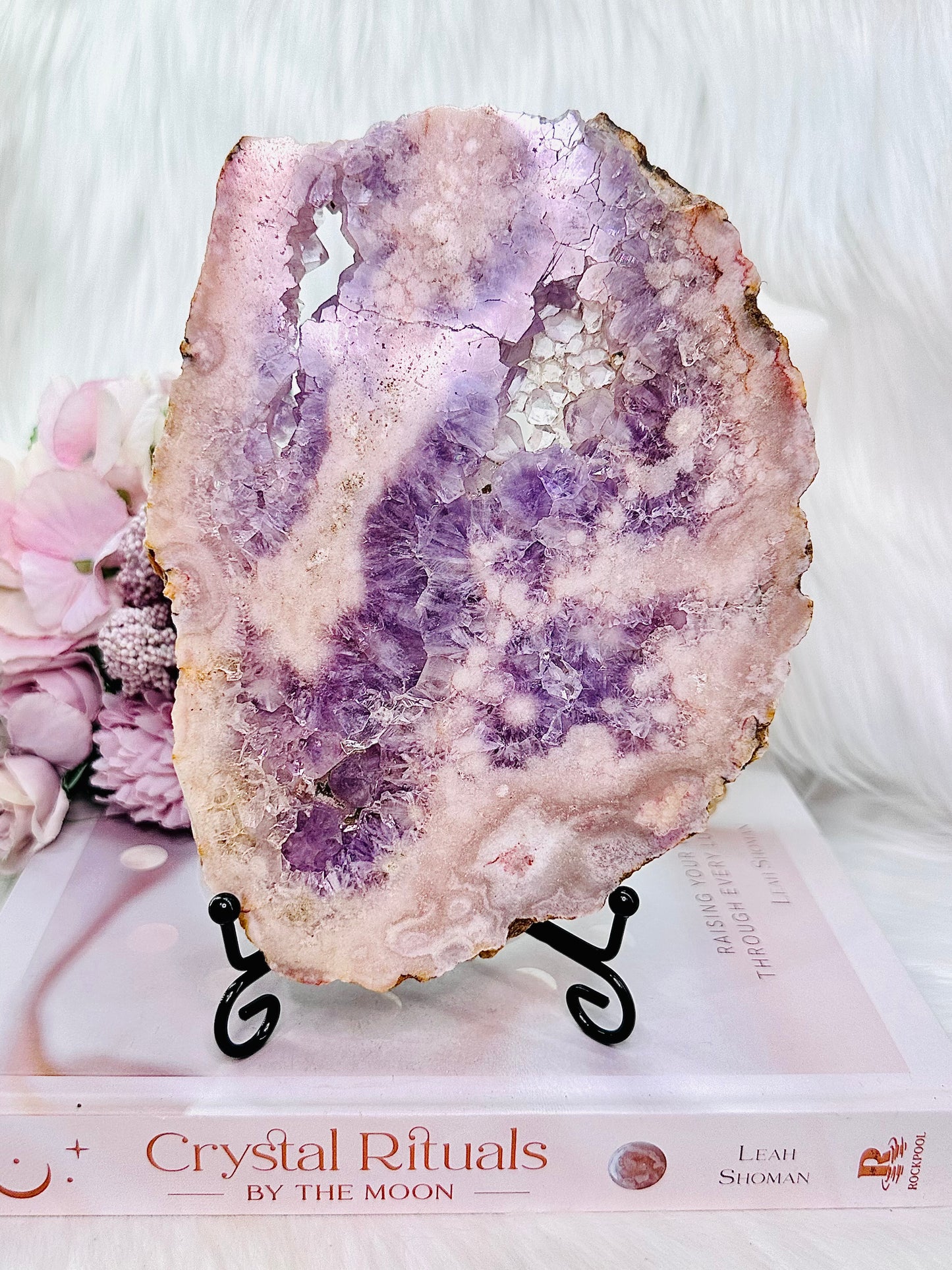 Classy & Fabulous Large 19cm 543gram Stunning Druzy Pink Amethyst Slab ~ Polished Both Sides From Brazil On Stand