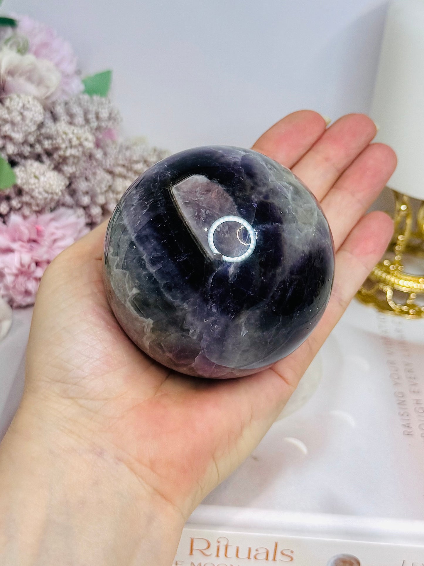 Druzy Chevron Amethyst Large Sphere 538g On Stand