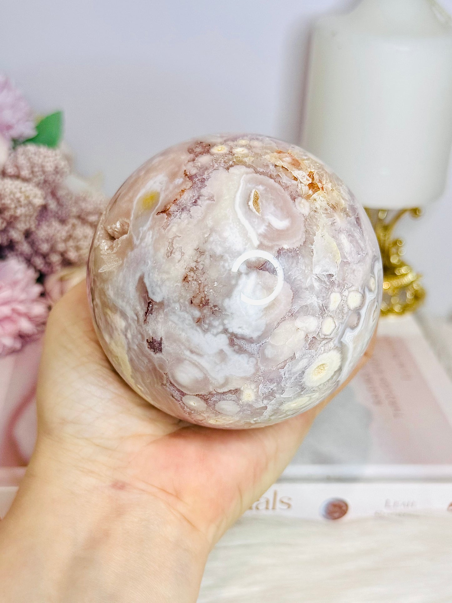 Rare Pink Amethyst X Flower Agate Large Sphere 890g On Stand