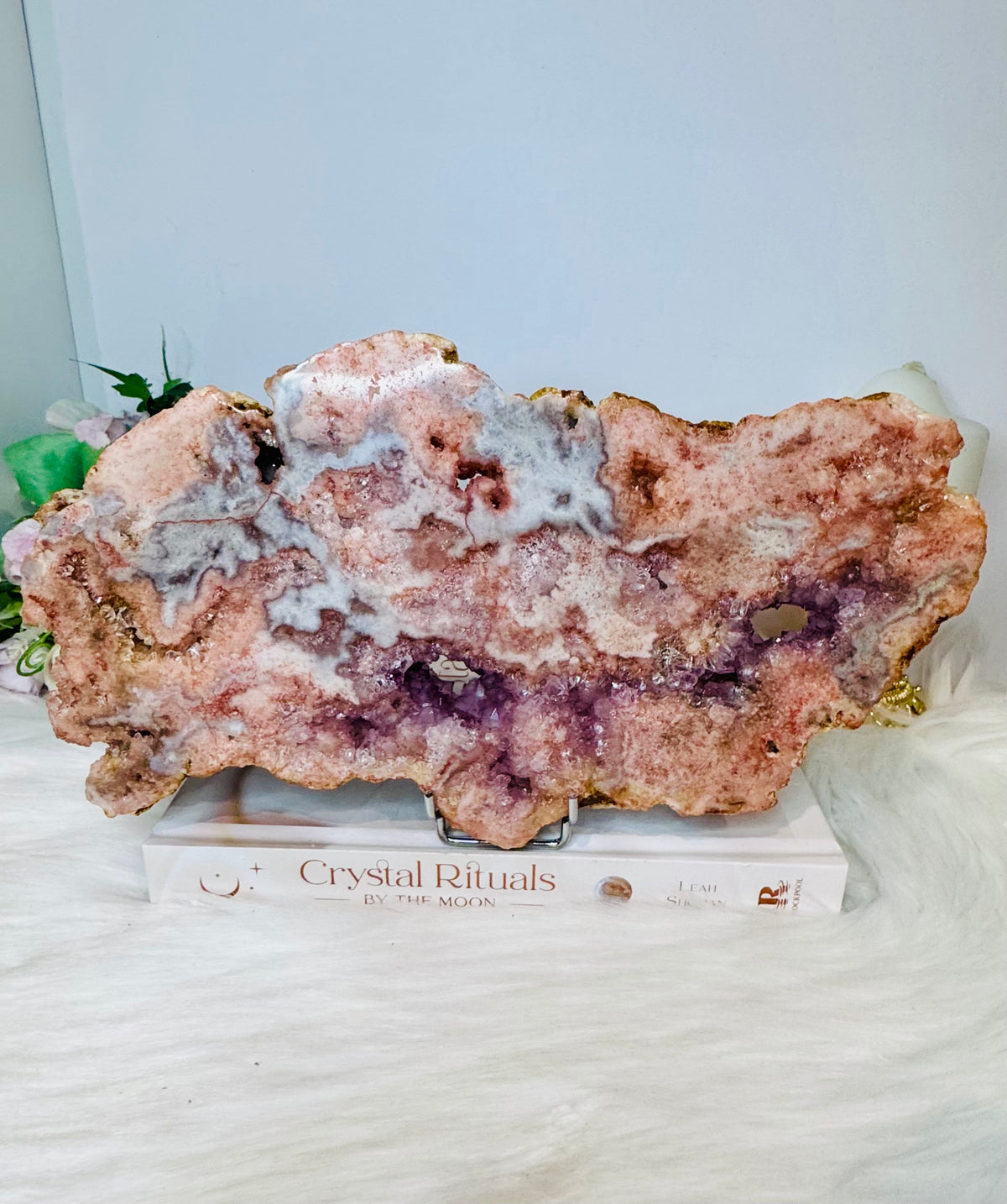 High Grade Pink Amethyst Druzy Slab on Stand 1.2KG 27.5cm