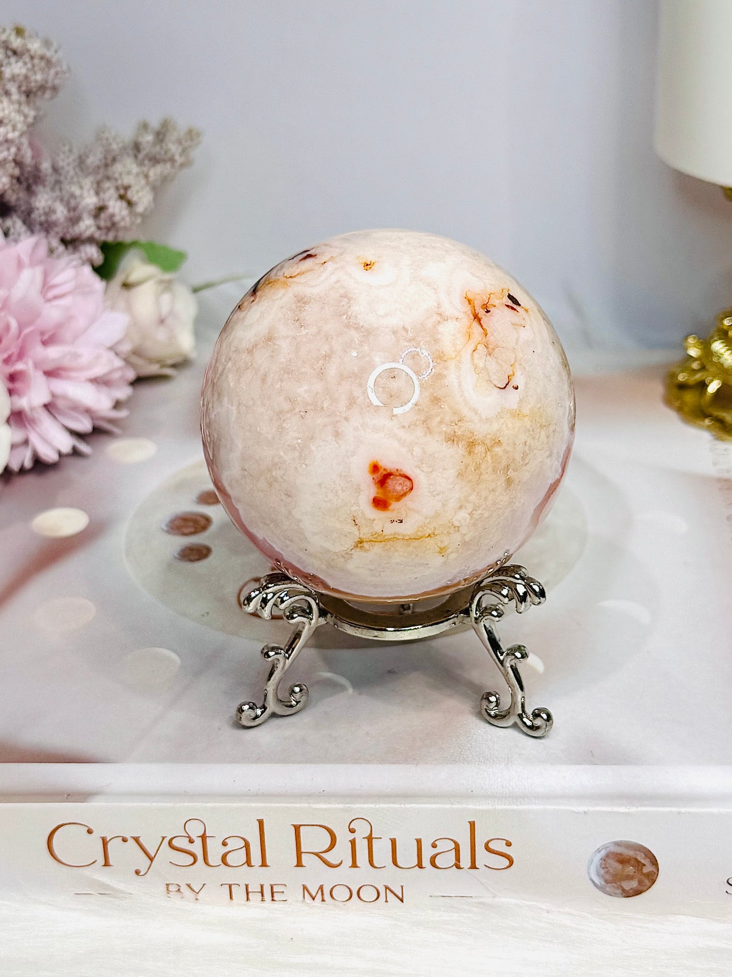 Flower Carnelian Large Sphere on Stand 327g